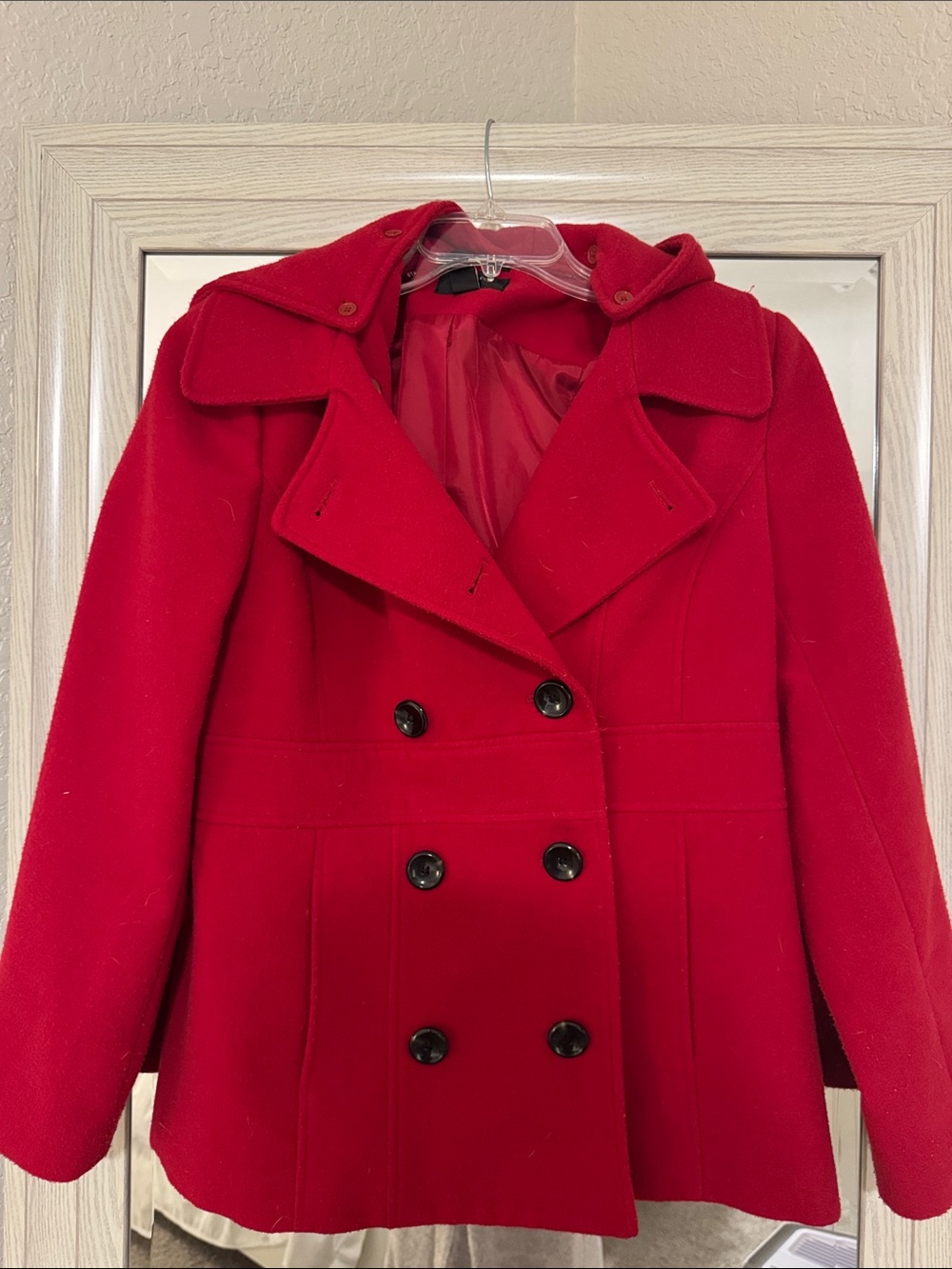 Style & Co. Red Double-Breasted Short Pea Coat